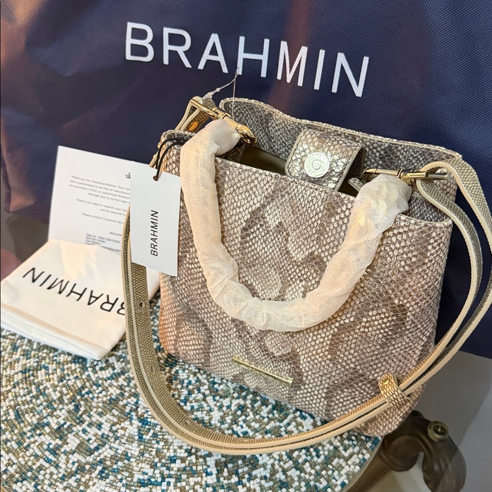 Brahmin Mod Mini Amelia Gold Blissful Snake-Embossed Satchel - Picture 4 of 6